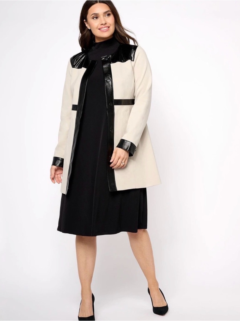 Dennis by Dennis Basso Color Block Coat – Ivory & Black Size L NWT